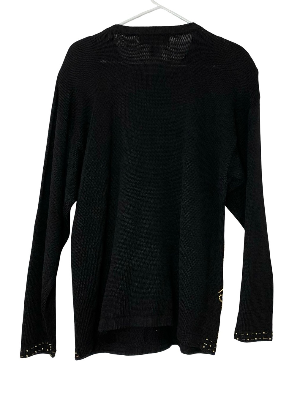 Vintage 90s Granny Sweater Womens Size Large Black Gold Beaded Tags Tunic - Picture 2 of 11